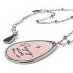 Praying Mama Oval Pendant Necklace — Religious Pink Teardrop Charm
