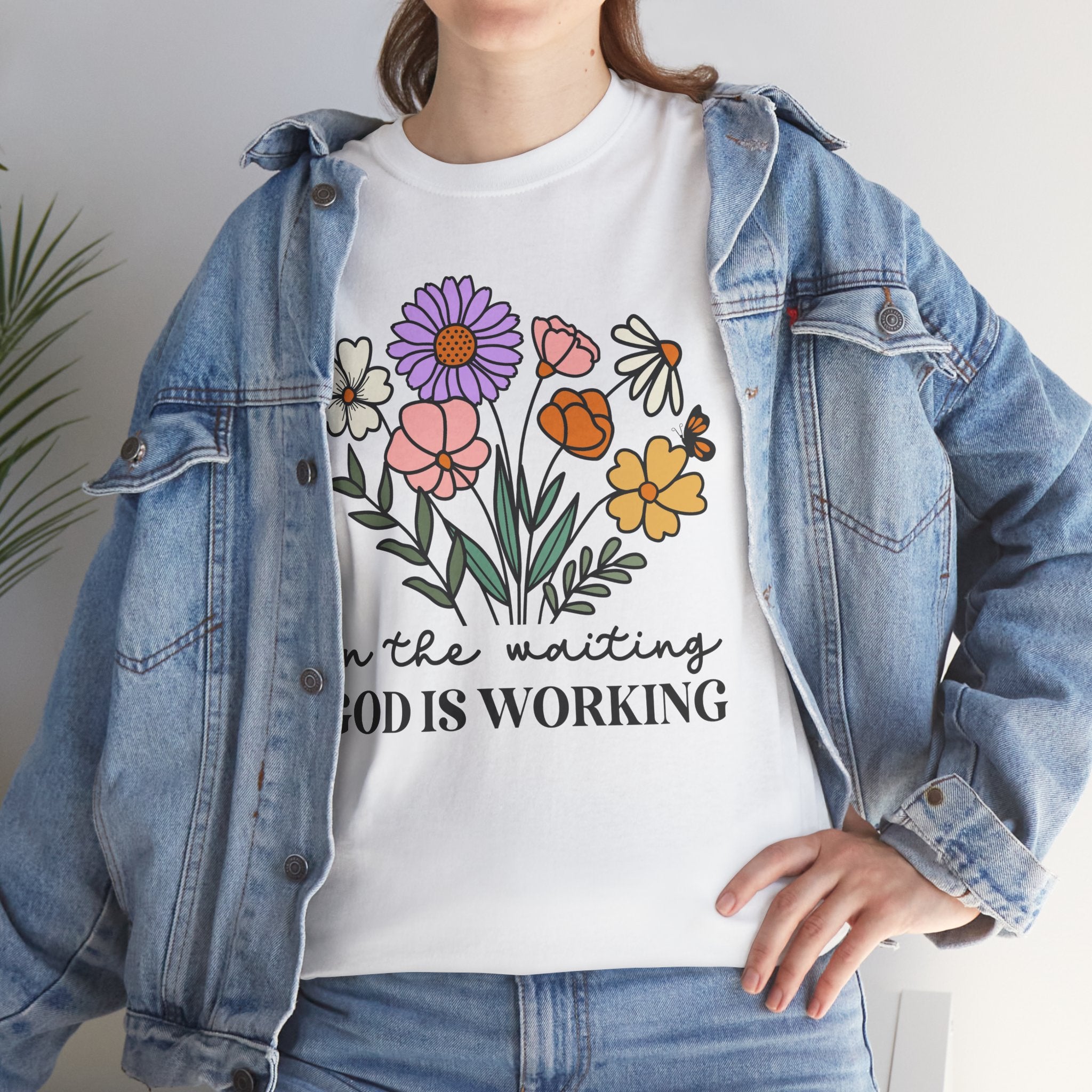 T-Shirt — "In the Waiting God Is Working" Floral Christian Tee