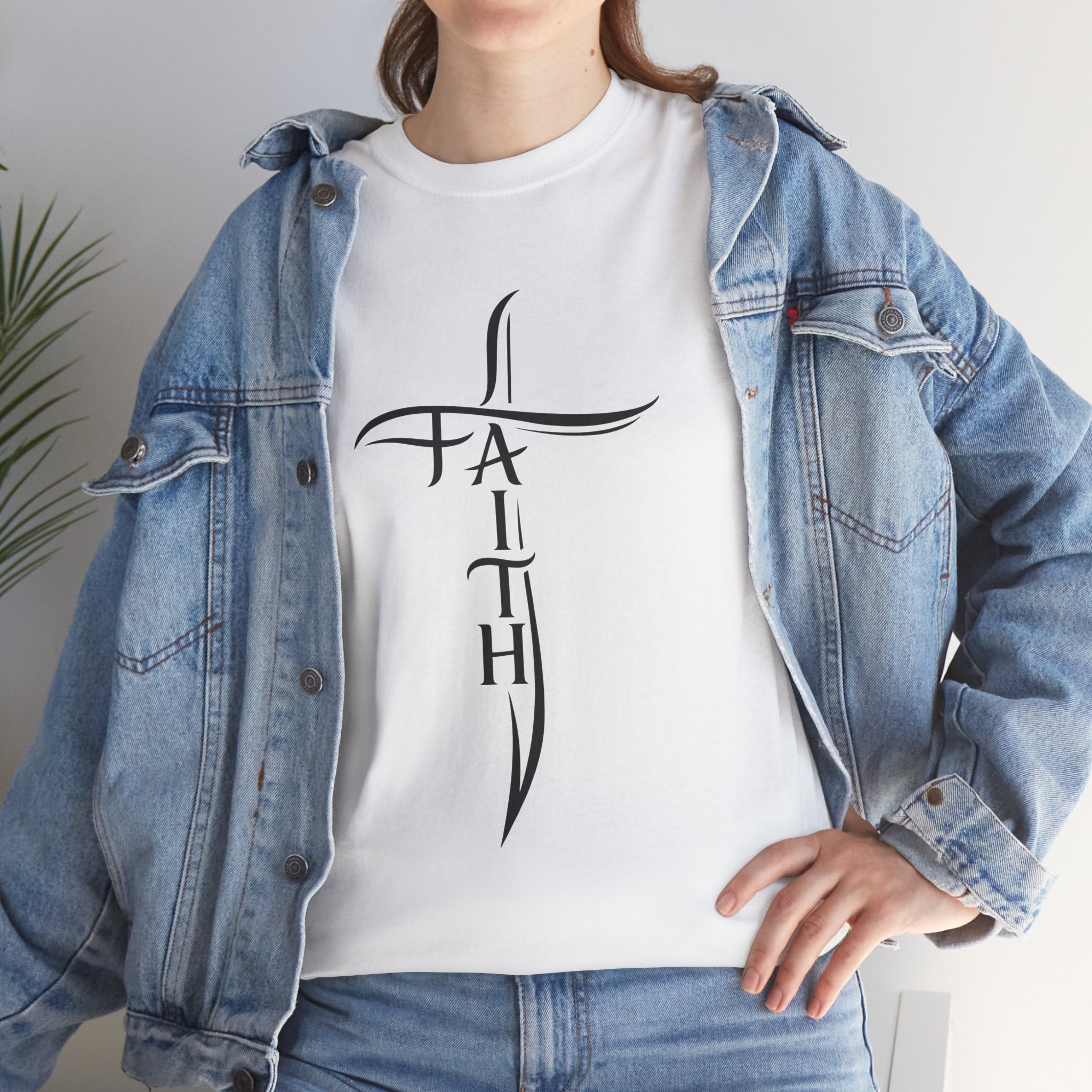 Faith Cross T-Shirt — Minimalist Vertical “FAITH” Cross Christian Tee