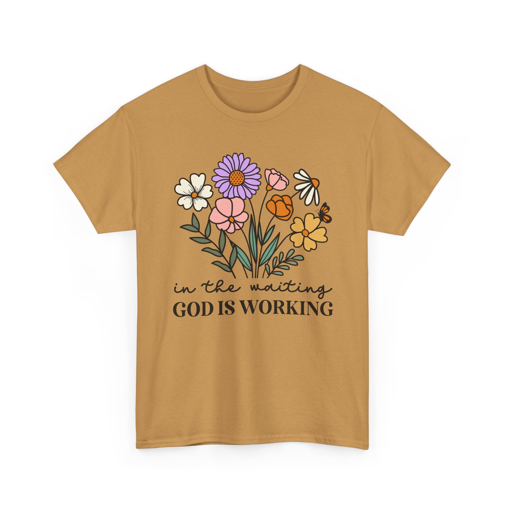T-Shirt — "In the Waiting God Is Working" Floral Christian Tee