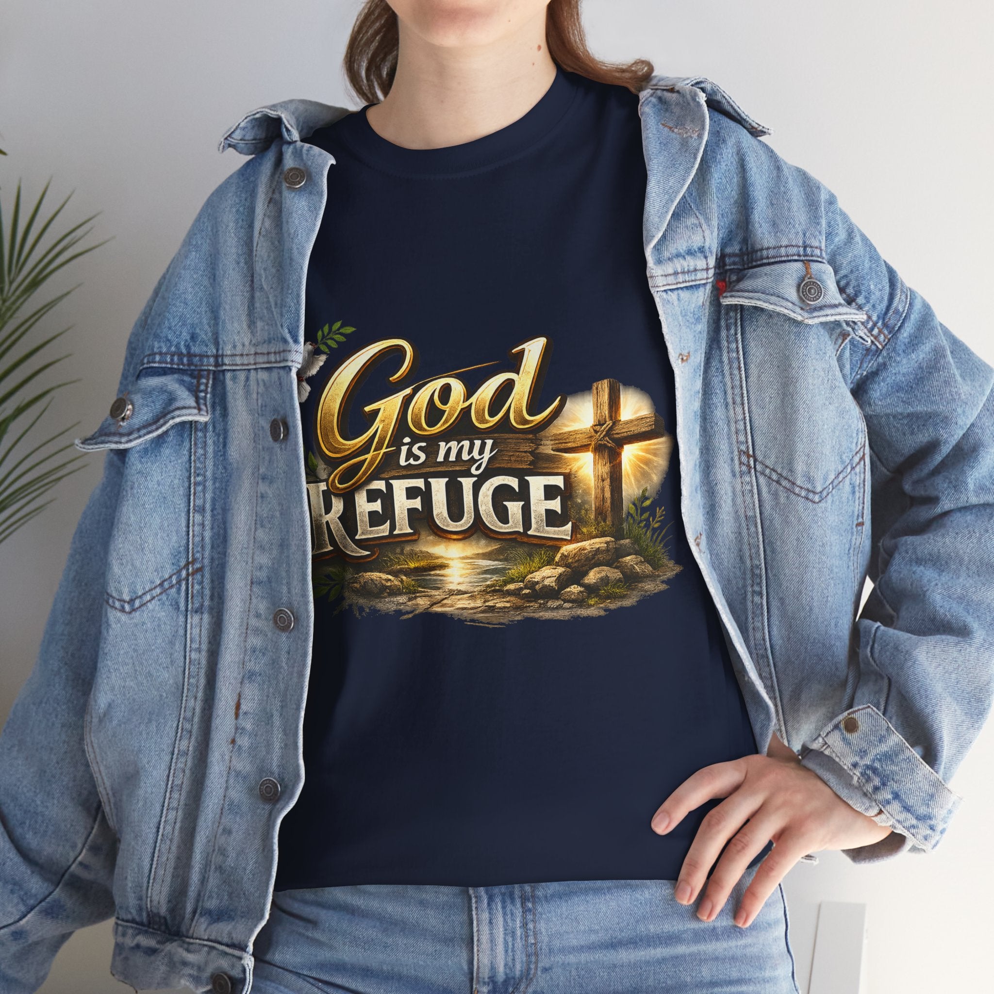 God Is My Refuge T‑Shirt — Christian Faith Cross & Dove Graphic Tee