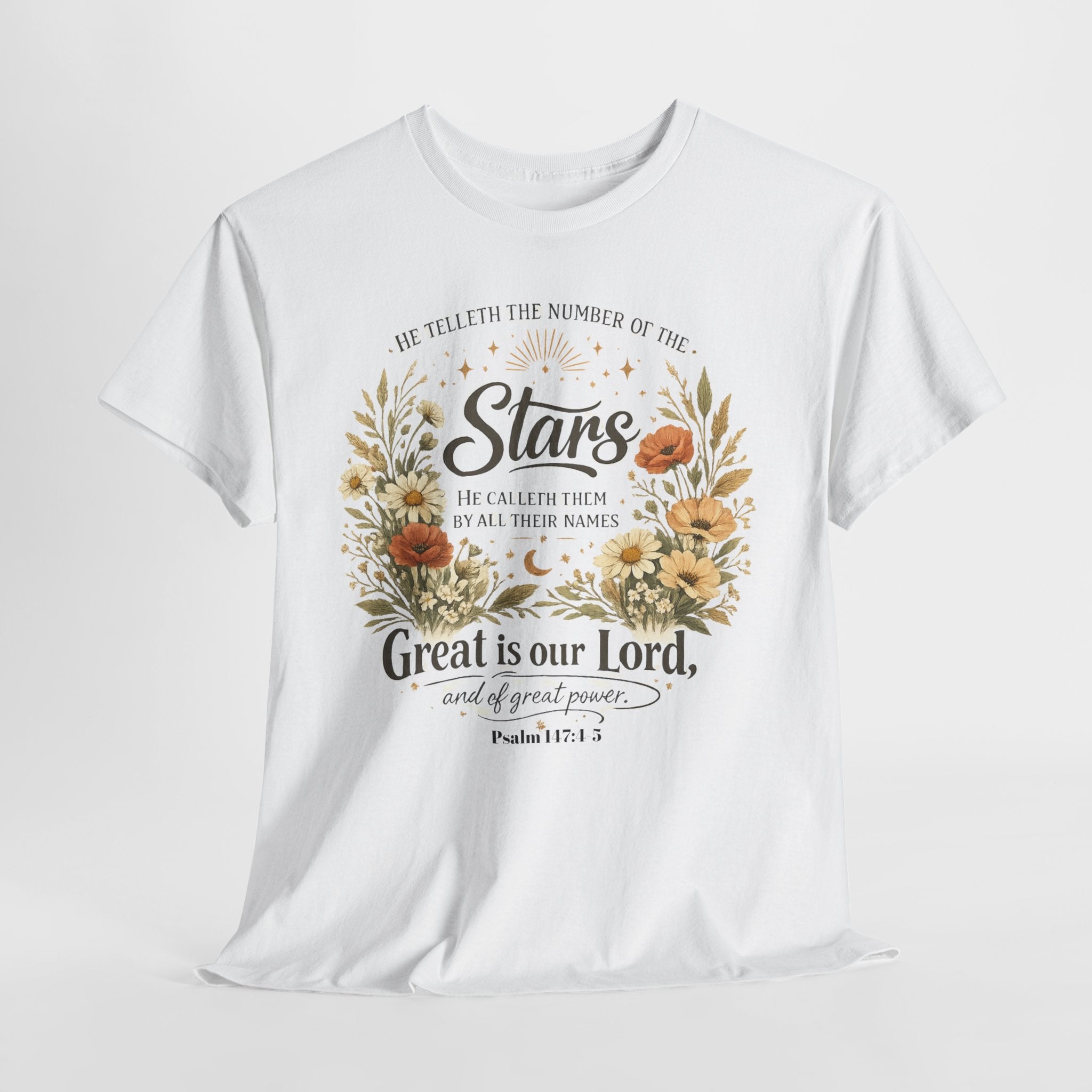 Christian Floral Tee — "Stars" Psalm 147:4 Inspirational Shirt