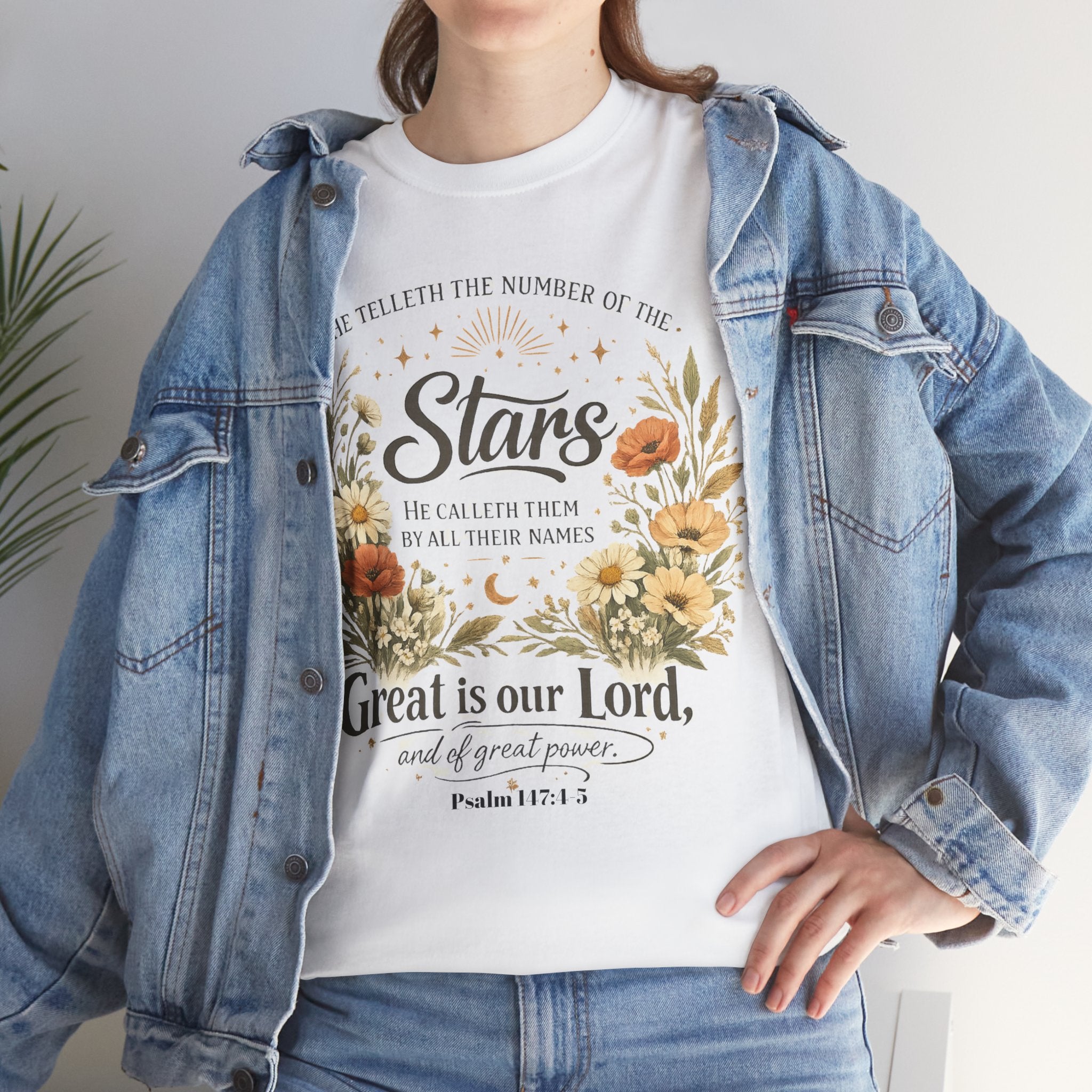 Christian Floral Tee — "Stars" Psalm 147:4 Inspirational Shirt