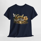 God Is My Refuge T‑Shirt — Christian Faith Cross & Dove Graphic Tee
