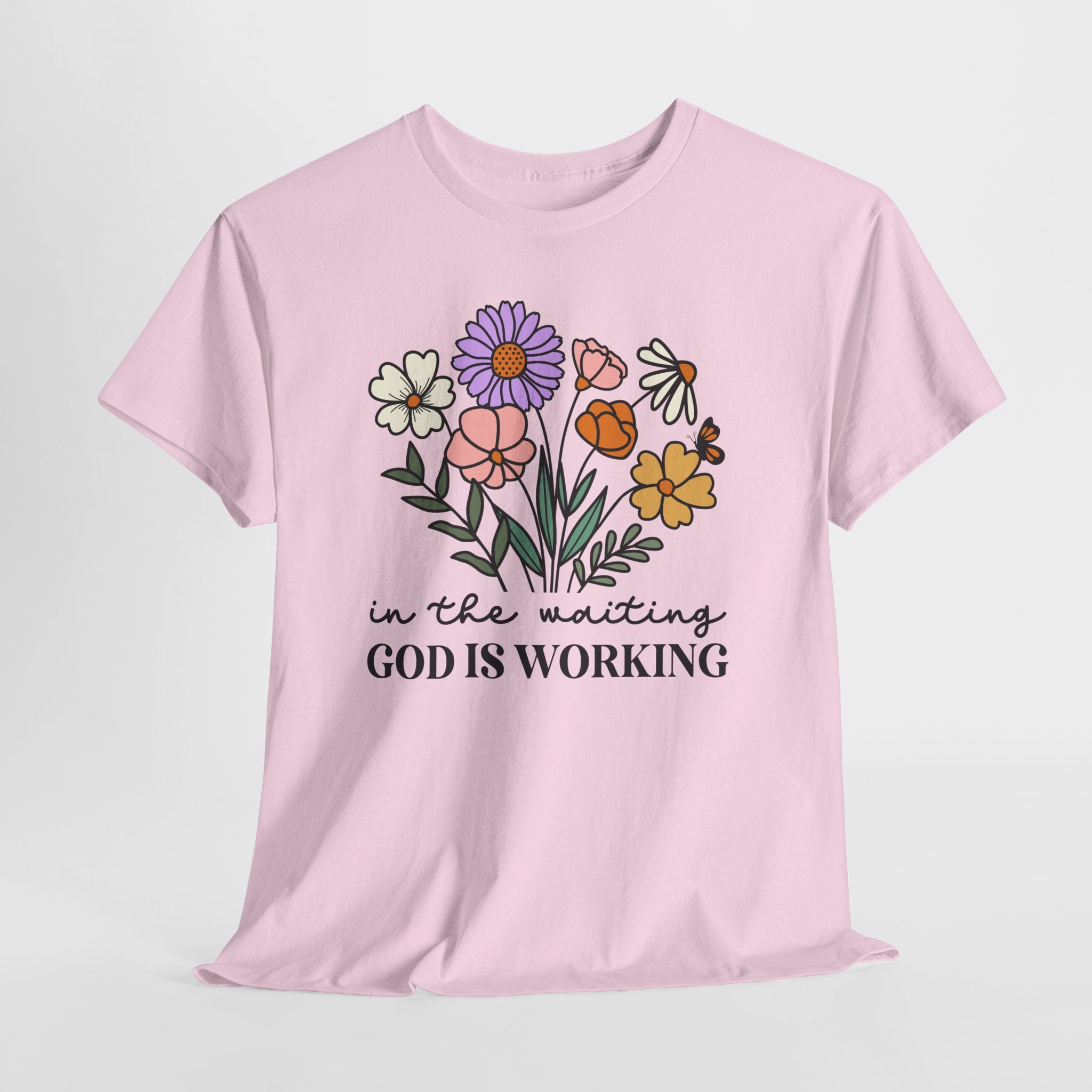 T-Shirt — "In the Waiting God Is Working" Floral Christian Tee