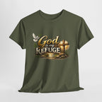 God Is My Refuge T‑Shirt — Christian Faith Cross & Dove Graphic Tee