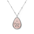 Praying Mama Oval Pendant Necklace — Religious Pink Teardrop Charm