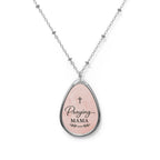 Praying Mama Oval Pendant Necklace — Religious Pink Teardrop Charm