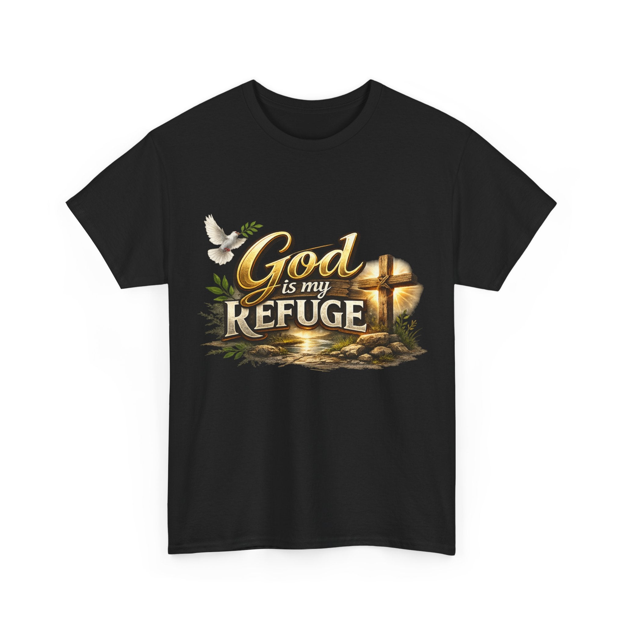 God Is My Refuge T‑Shirt — Christian Faith Cross & Dove Graphic Tee