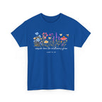 T-Shirt — “Consider How the Wildflowers Grow” Floral Scripture Tee (Luke 12:27)