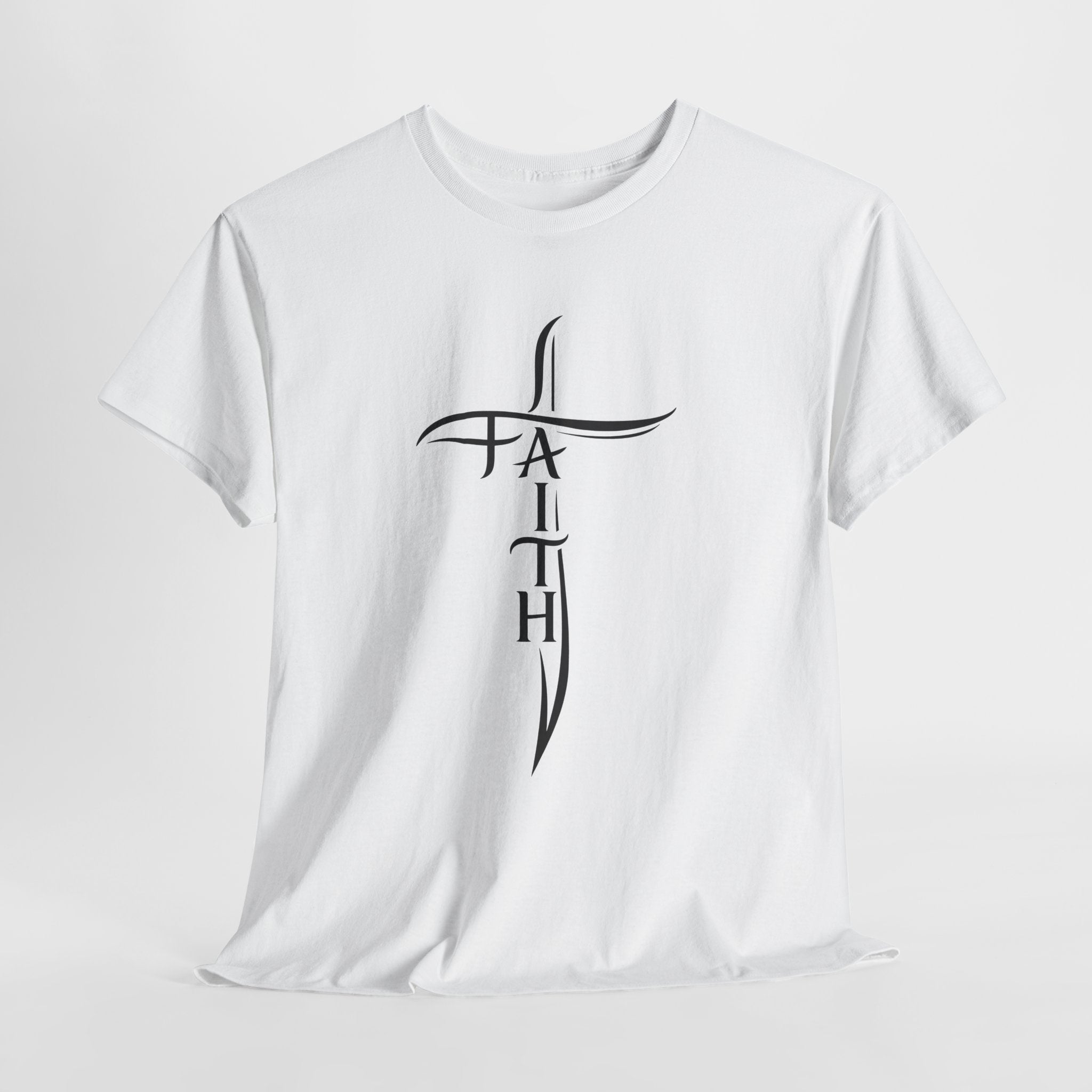 Faith Cross T-Shirt — Minimalist Vertical “FAITH” Cross Christian Tee