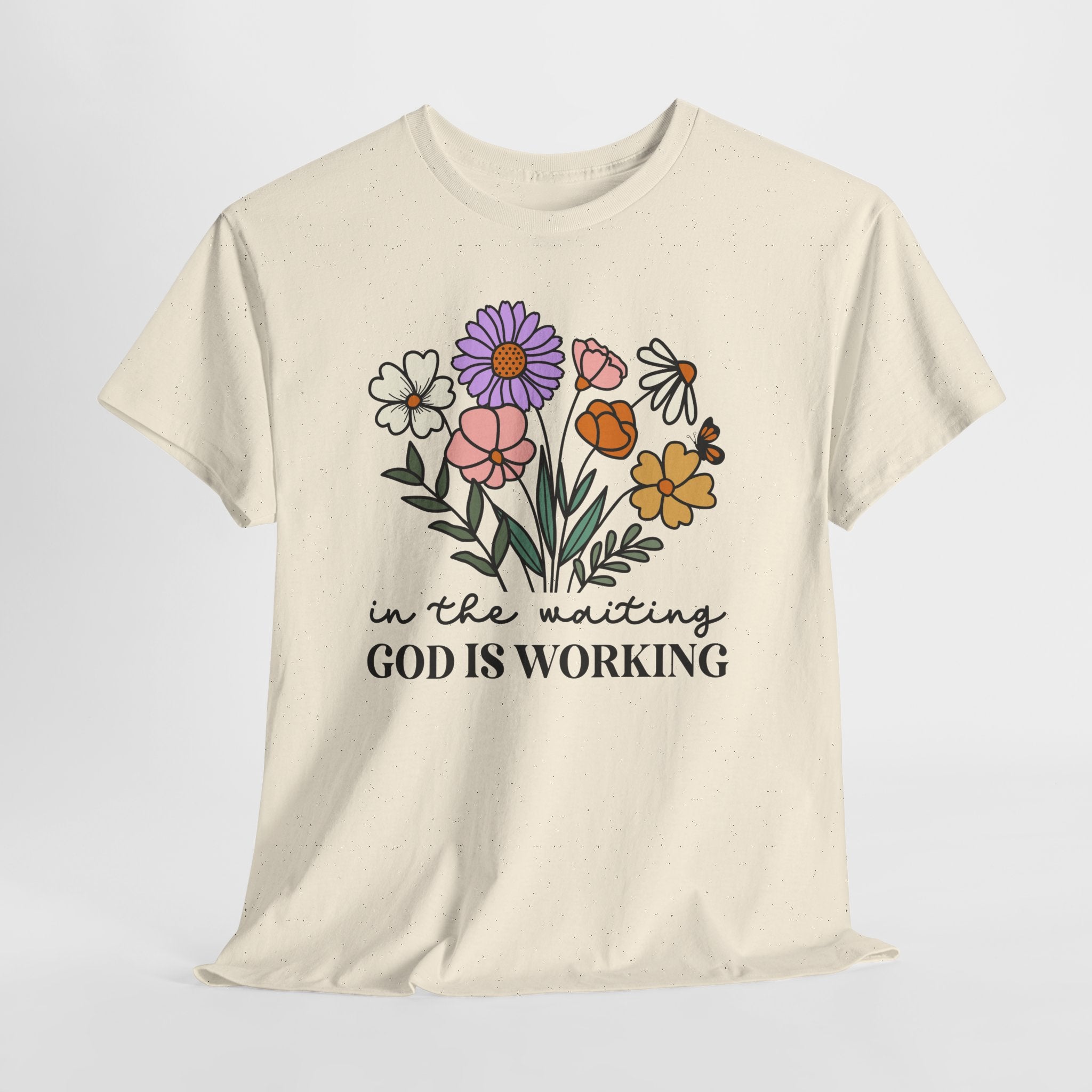 T-Shirt — "In the Waiting God Is Working" Floral Christian Tee