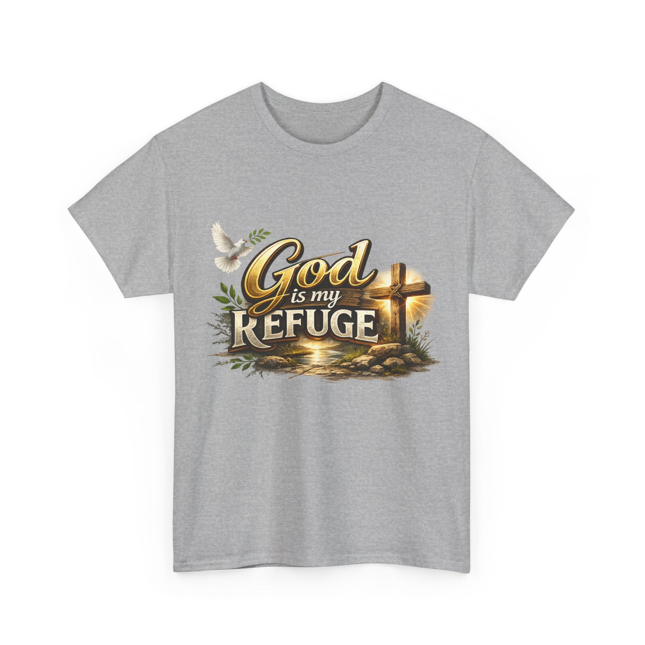 God Is My Refuge T‑Shirt — Christian Faith Cross & Dove Graphic Tee