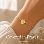 Covered In Prayer Heart Cuff Bracelet – Cable Wire Bangle (Silver or Gold)