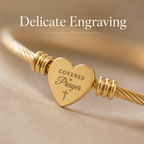 Covered In Prayer Heart Cuff Bracelet – Cable Wire Bangle (Silver or Gold)