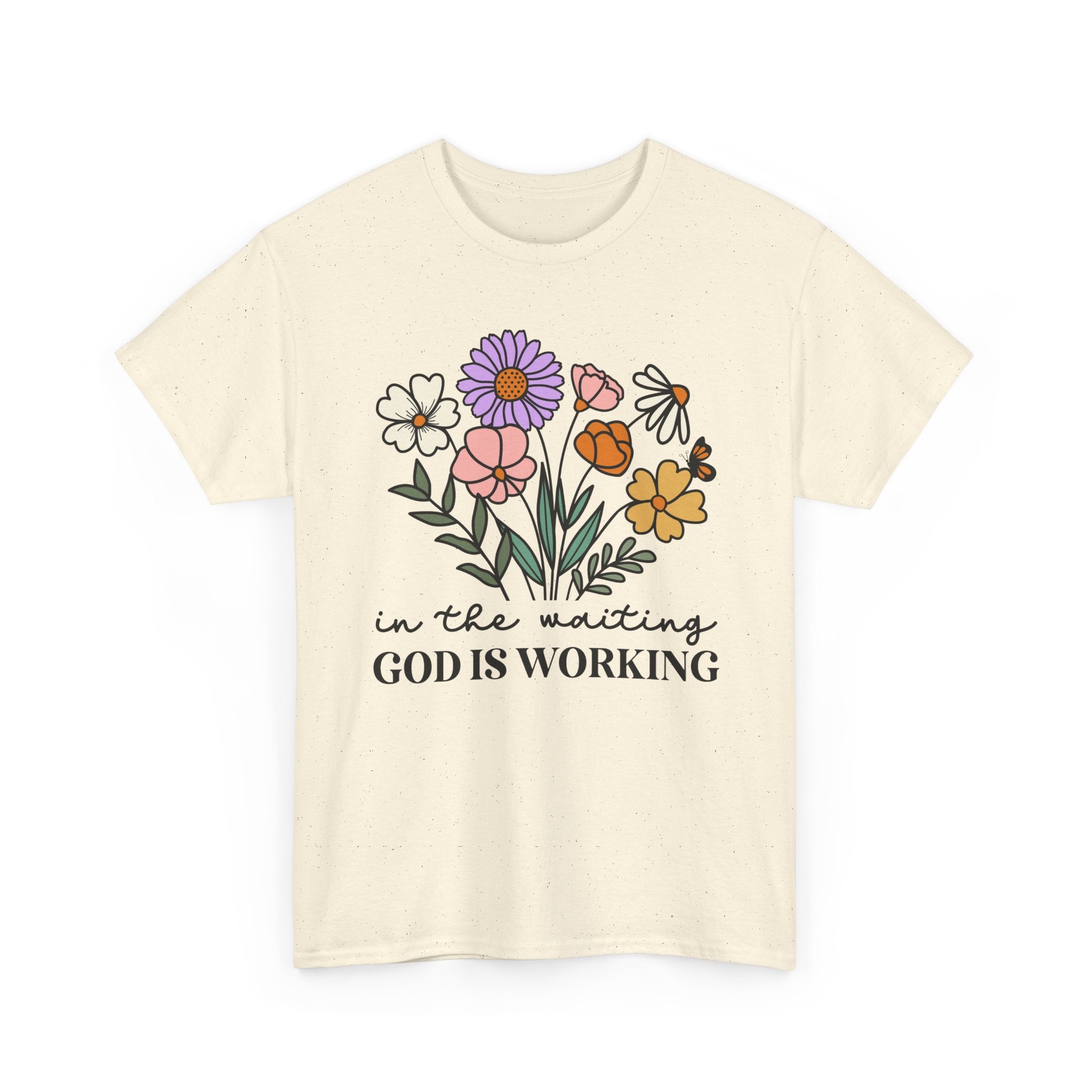 T-Shirt — "In the Waiting God Is Working" Floral Christian Tee