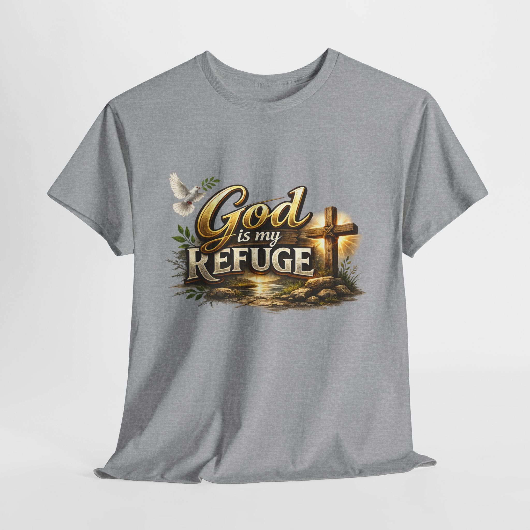 God Is My Refuge T‑Shirt — Christian Faith Cross & Dove Graphic Tee