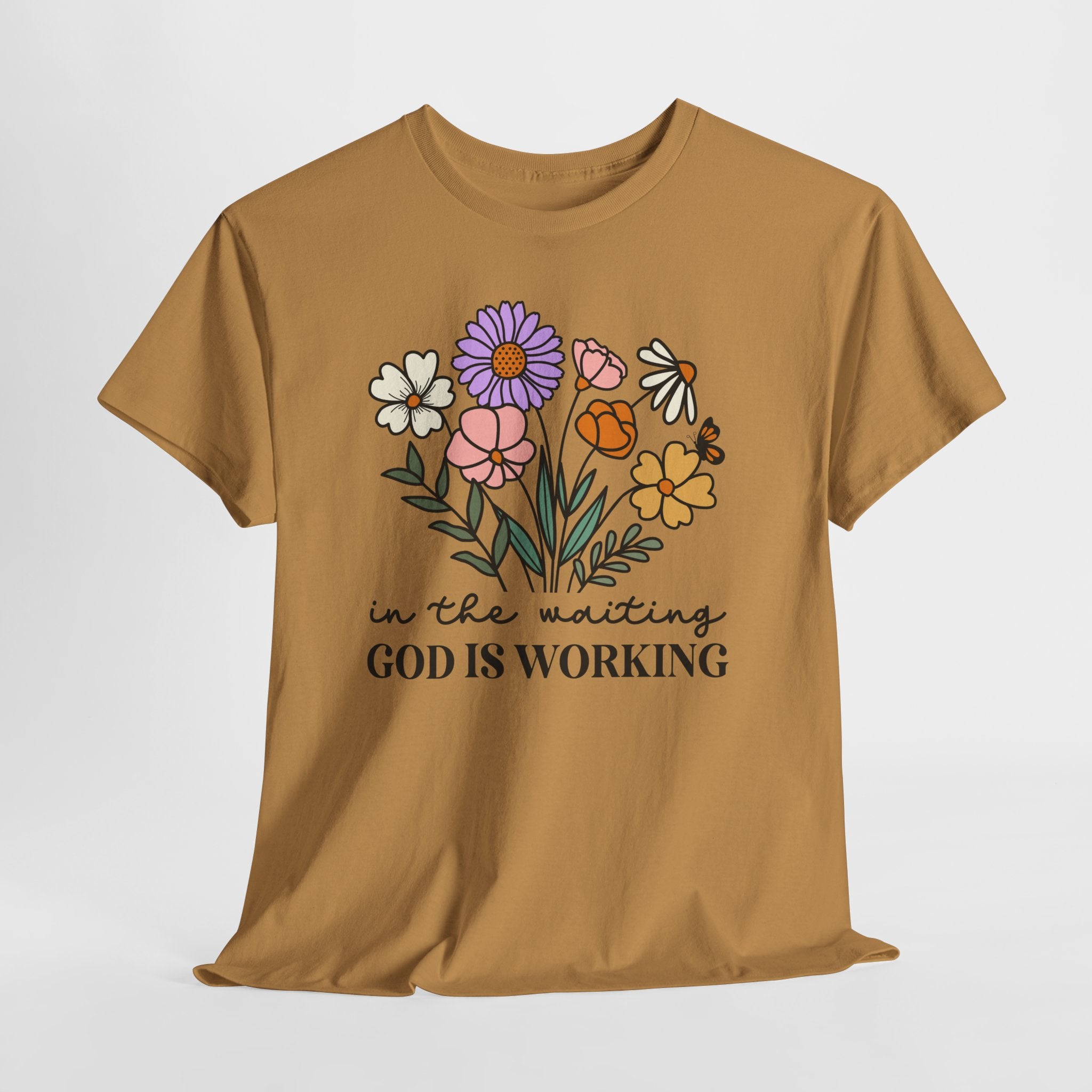 T-Shirt — "In the Waiting God Is Working" Floral Christian Tee