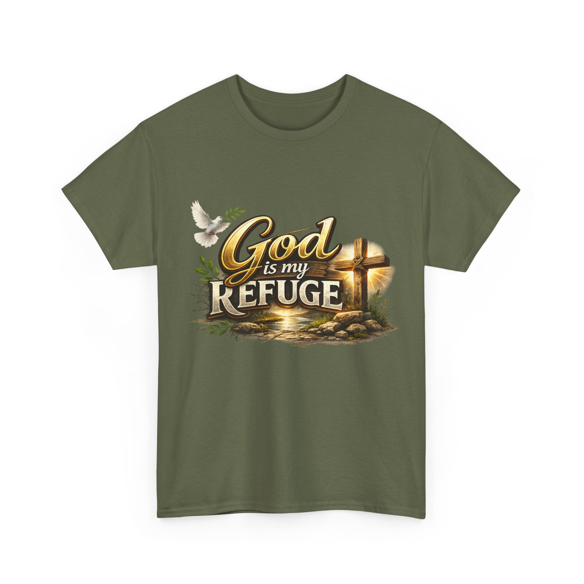 God Is My Refuge T‑Shirt — Christian Faith Cross & Dove Graphic Tee
