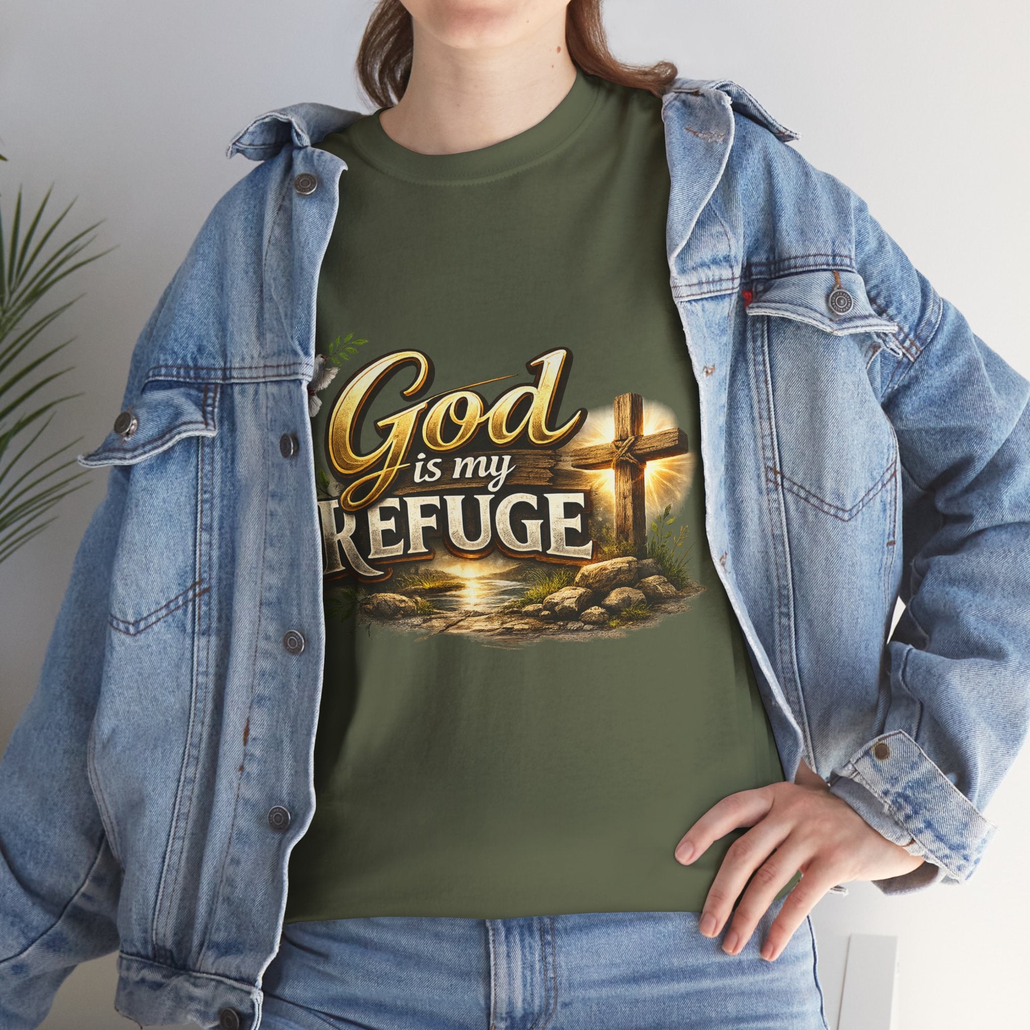 God Is My Refuge T‑Shirt — Christian Faith Cross & Dove Graphic Tee