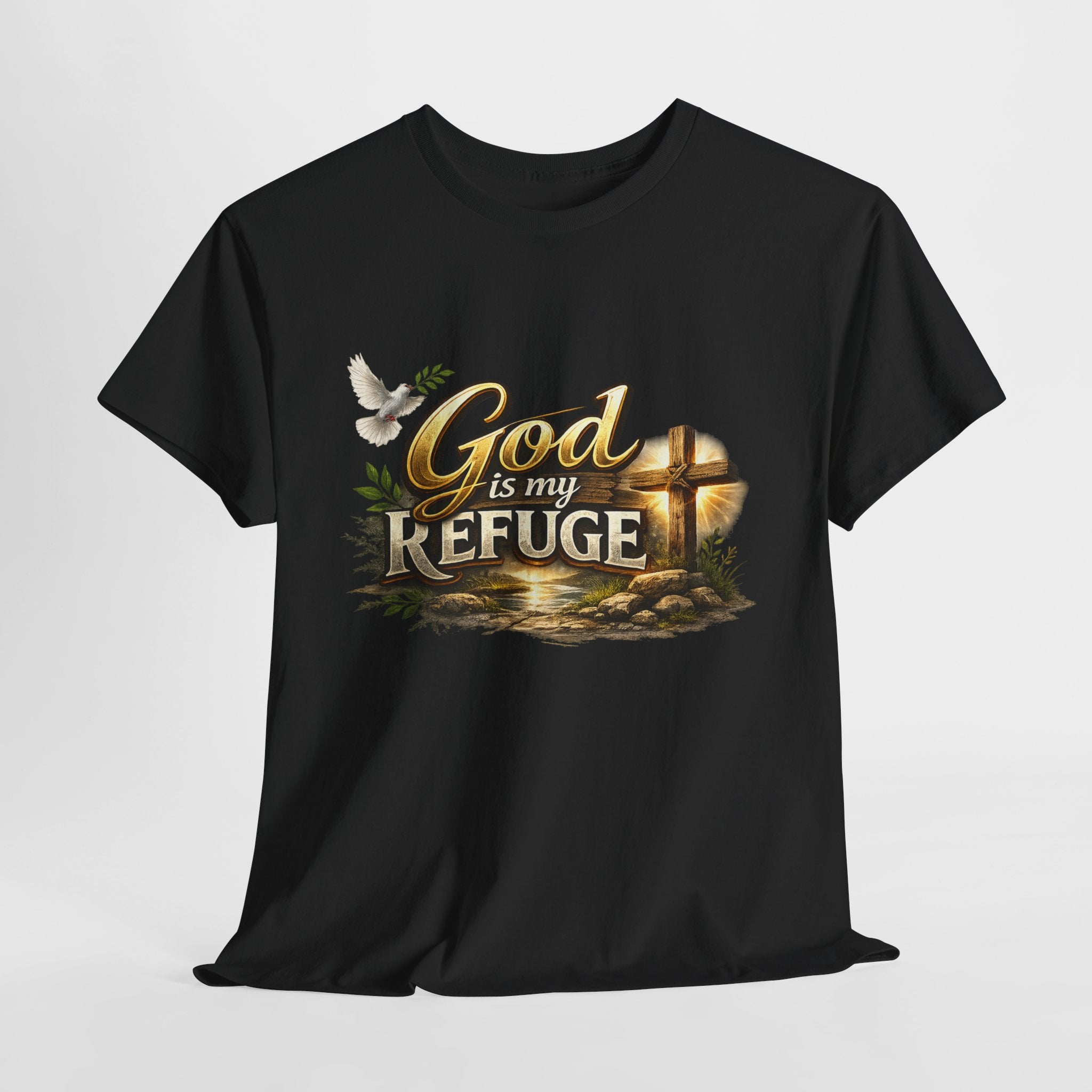 God Is My Refuge T‑Shirt — Christian Faith Cross & Dove Graphic Tee