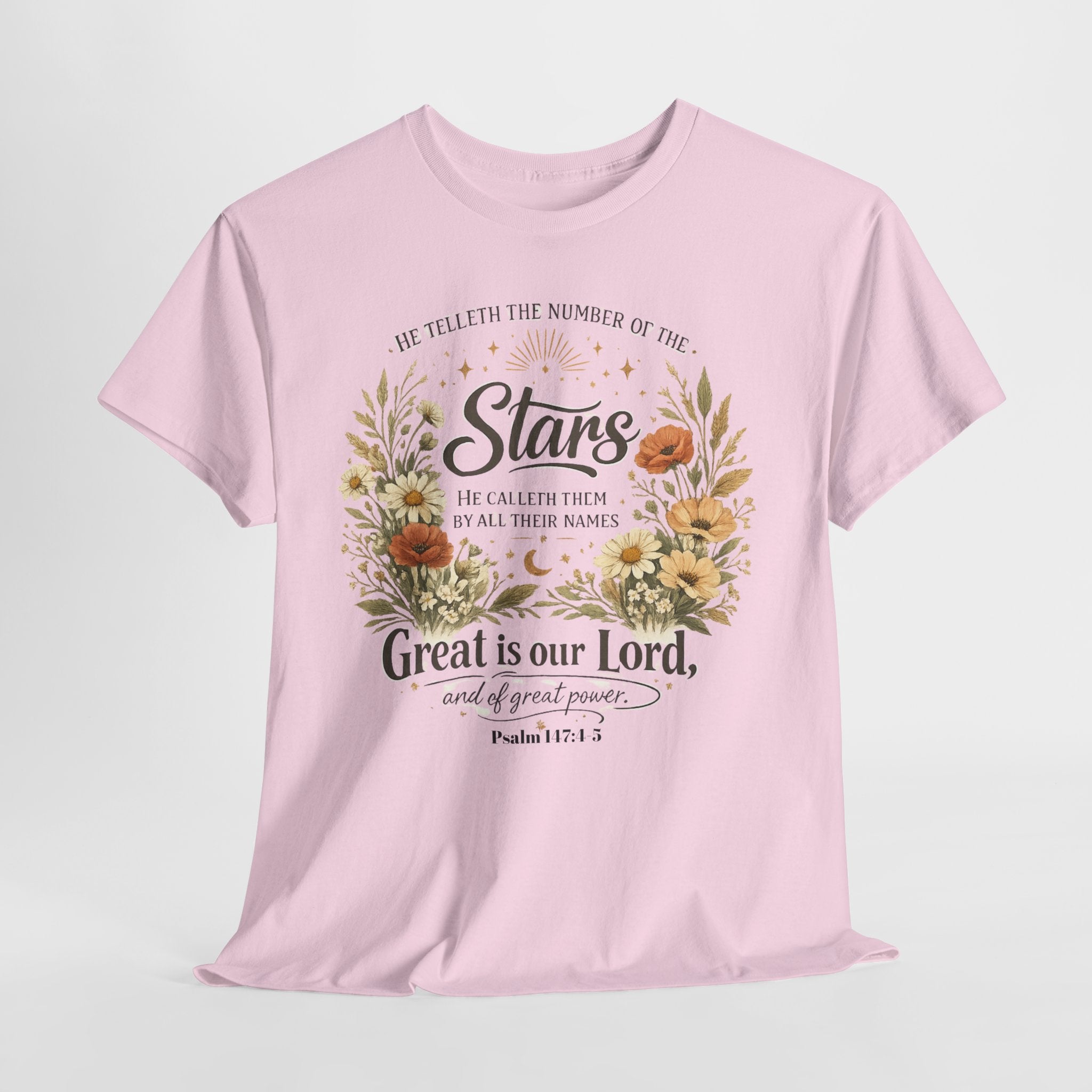Christian Floral Tee — "Stars" Psalm 147:4 Inspirational Shirt