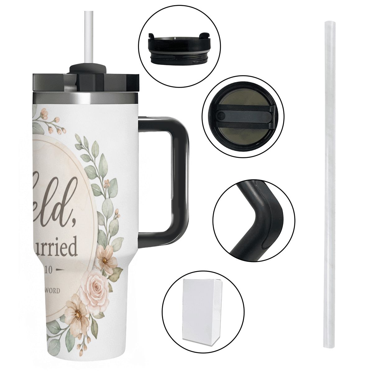 Held, Not Hurried 40 oz Floral Tumbler (Isaiah 41:10) – Christian Mom Encouragement Gift