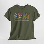 T-Shirt — “Consider How the Wildflowers Grow” Floral Scripture Tee (Luke 12:27)