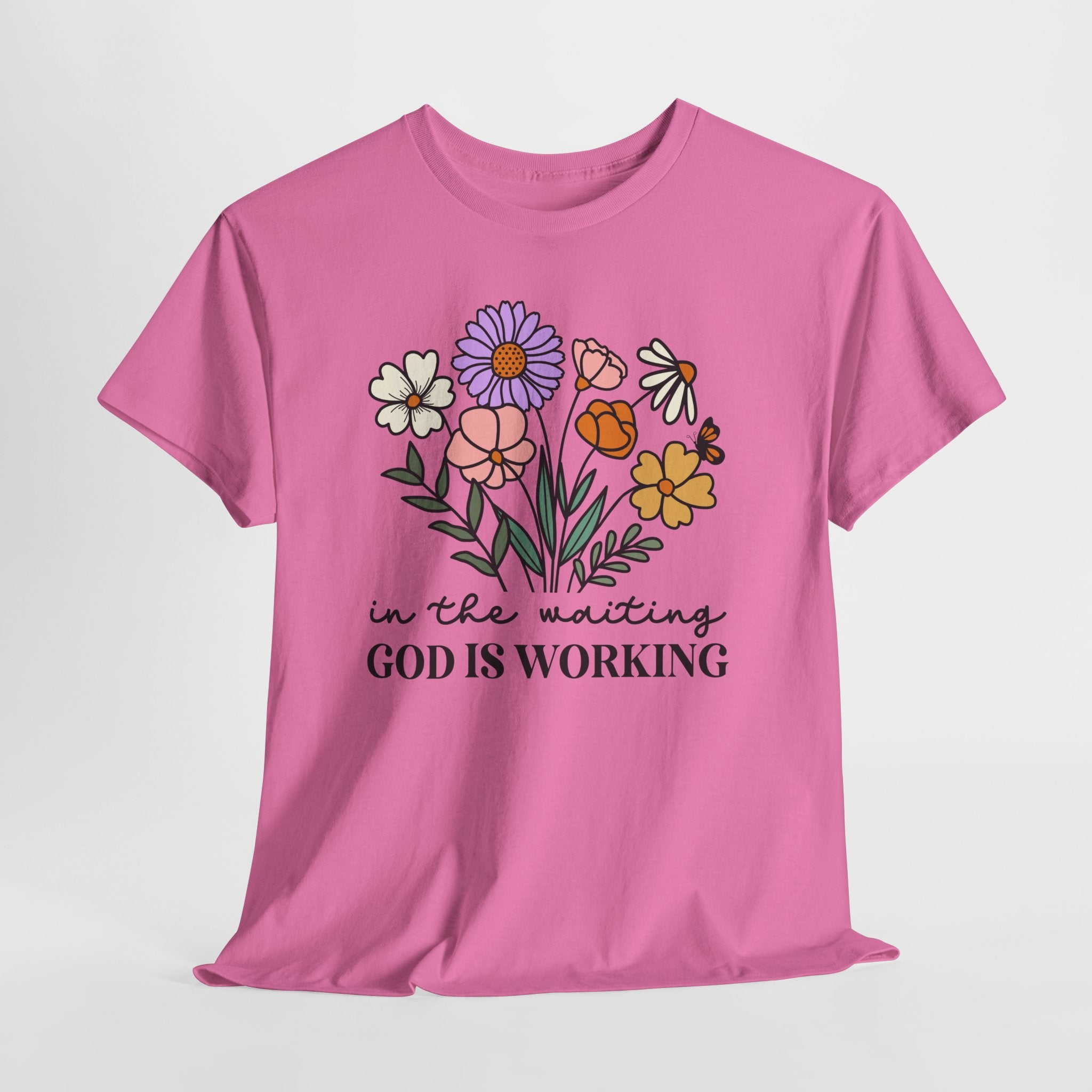 T-Shirt — "In the Waiting God Is Working" Floral Christian Tee