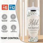 Held, Not Hurried 40 oz Floral Tumbler (Isaiah 41:10) – Christian Mom Encouragement Gift