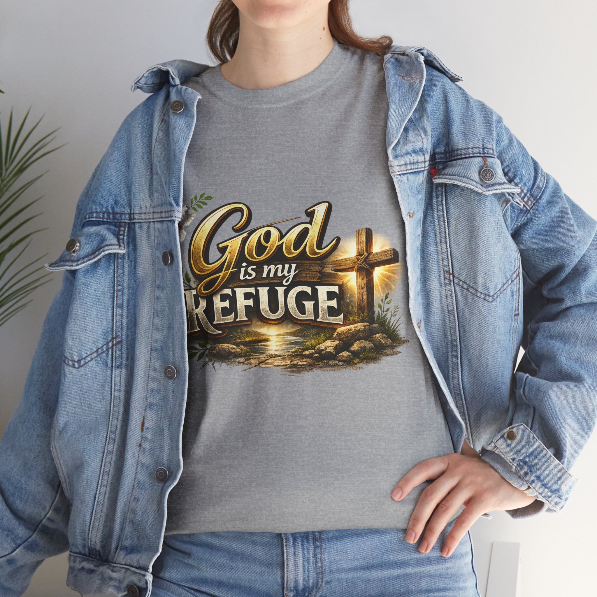 God Is My Refuge T‑Shirt — Christian Faith Cross & Dove Graphic Tee