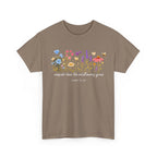 T-Shirt — “Consider How the Wildflowers Grow” Floral Scripture Tee (Luke 12:27)
