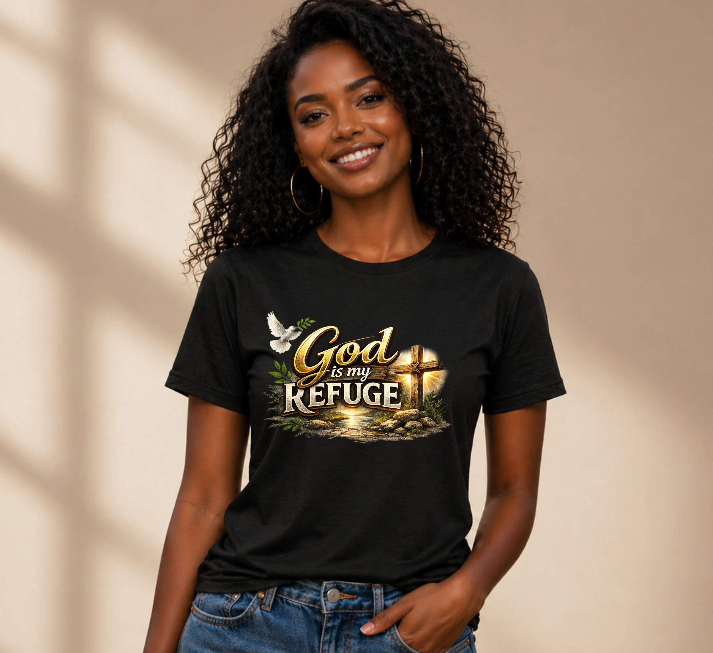 God Is My Refuge T‑Shirt — Christian Faith Cross & Dove Graphic Tee