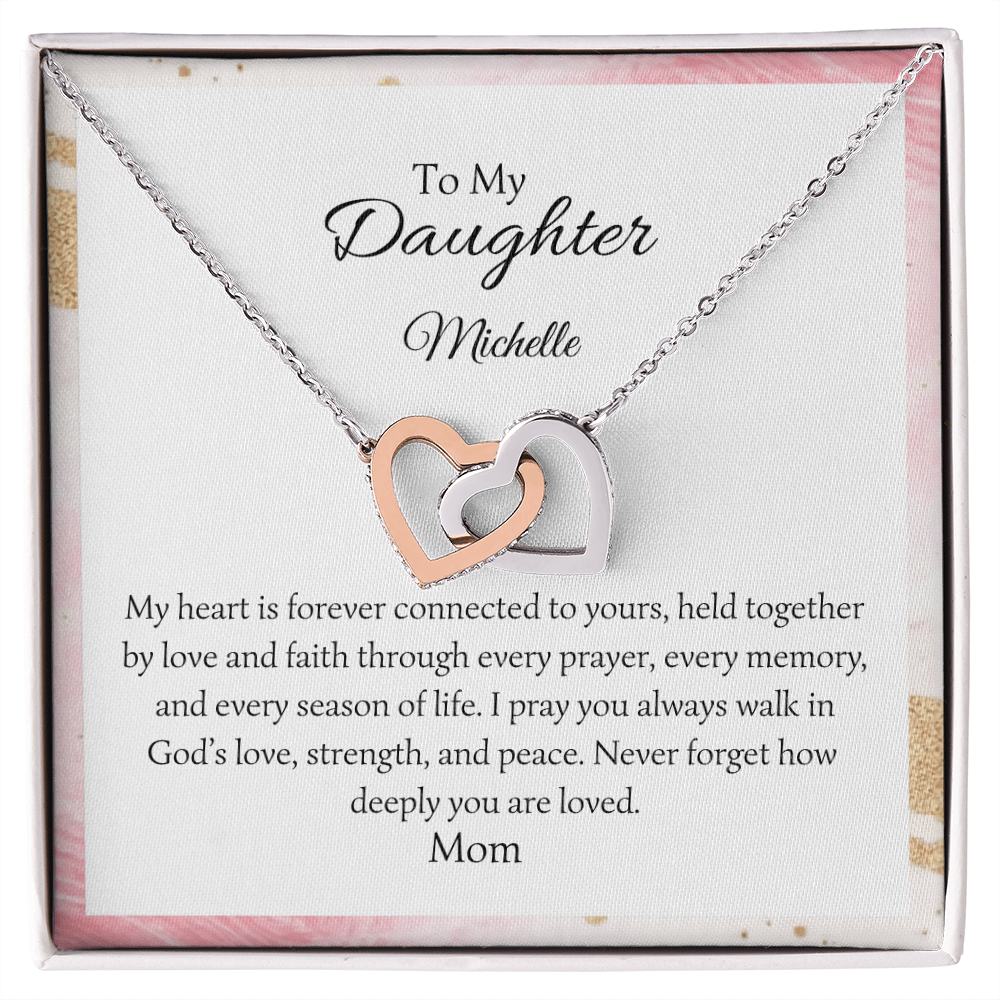 Mom To Daughter Interlocking Hearts Necklace  Held Together By Love And Faith