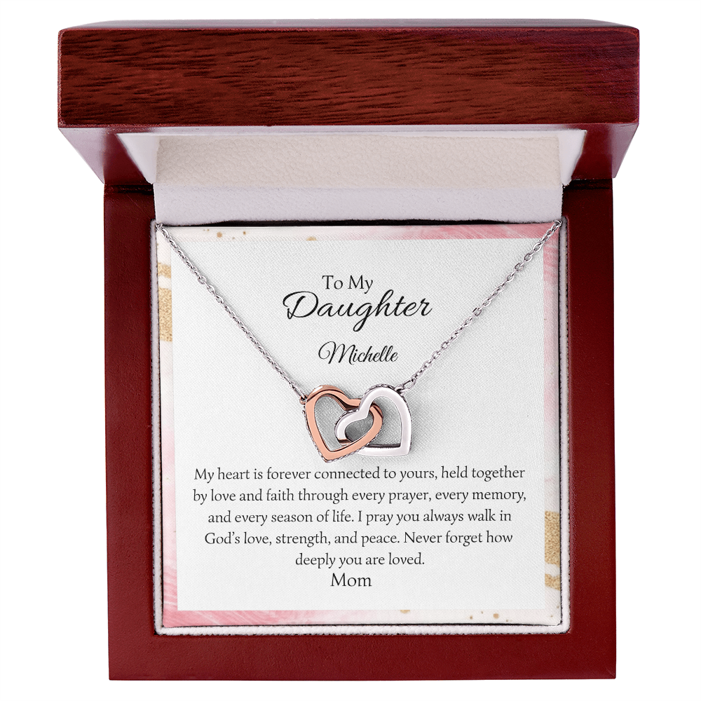 Mom To Daughter Interlocking Hearts Necklace  Held Together By Love And Faith