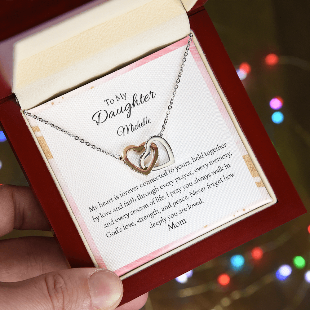 Mom To Daughter Interlocking Hearts Necklace  Held Together By Love And Faith