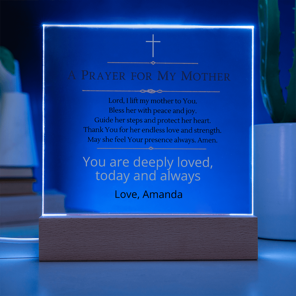 Christian Mother Gift, Prayer for Mom Acrylic Plaque LED Light, Personalized Mom Gift, Faith Based Gift for Mother, Christian Home Decor