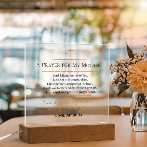Christian Mother Gift, Prayer for Mom Acrylic Plaque LED Light, Personalized Mom Gift, Faith Based Gift for Mother, Christian Home Decor