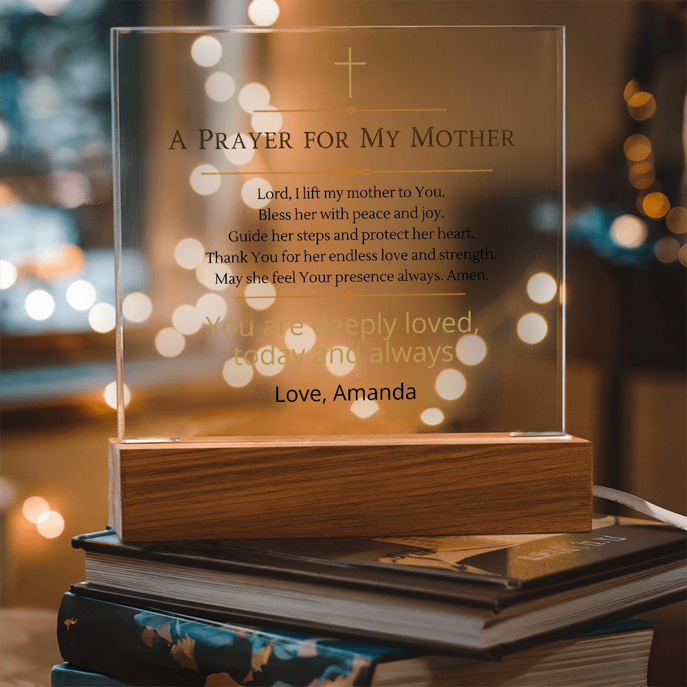 Christian Mother Gift, Prayer for Mom Acrylic Plaque LED Light, Personalized Mom Gift, Faith Based Gift for Mother, Christian Home Decor