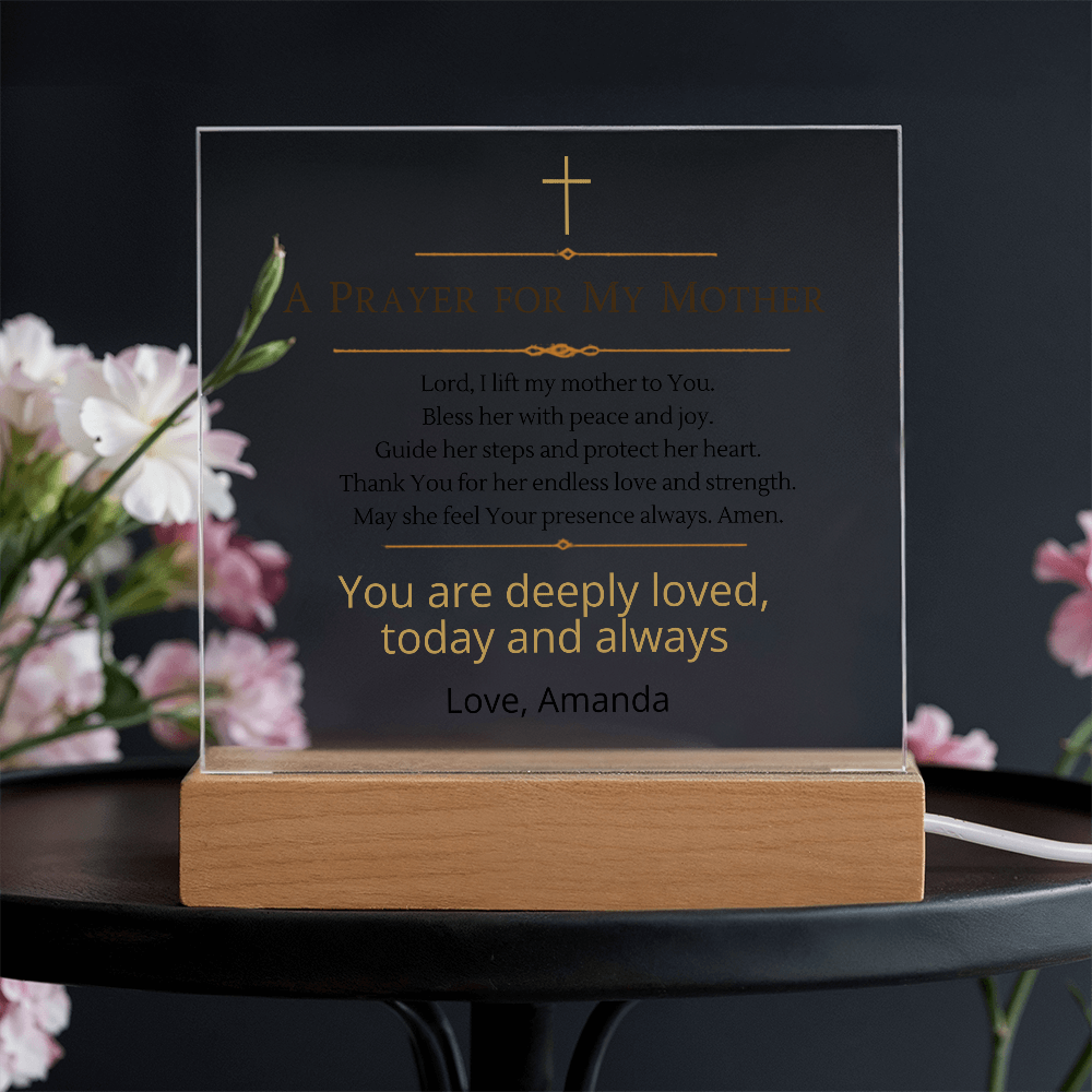 Christian Mother Gift, Prayer for Mom Acrylic Plaque LED Light, Personalized Mom Gift, Faith Based Gift for Mother, Christian Home Decor