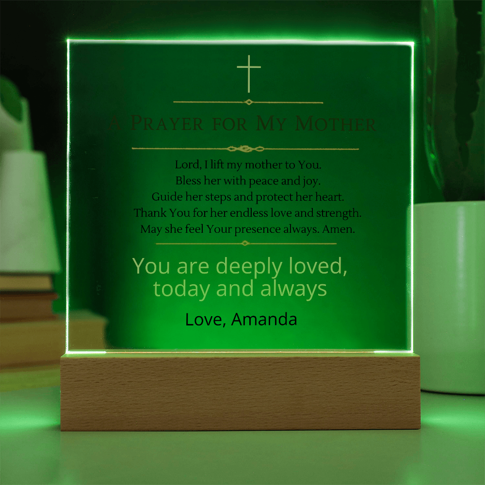 Christian Mother Gift, Prayer for Mom Acrylic Plaque LED Light, Personalized Mom Gift, Faith Based Gift for Mother, Christian Home Decor