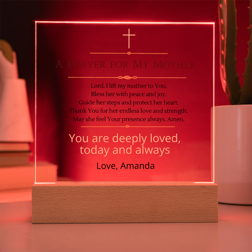 Christian Mother Gift, Prayer for Mom Acrylic Plaque LED Light, Personalized Mom Gift, Faith Based Gift for Mother, Christian Home Decor