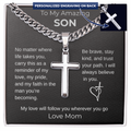 To My Son From Mom - Graduation Gift, Personalized Cross with Cuban Link Chain -
