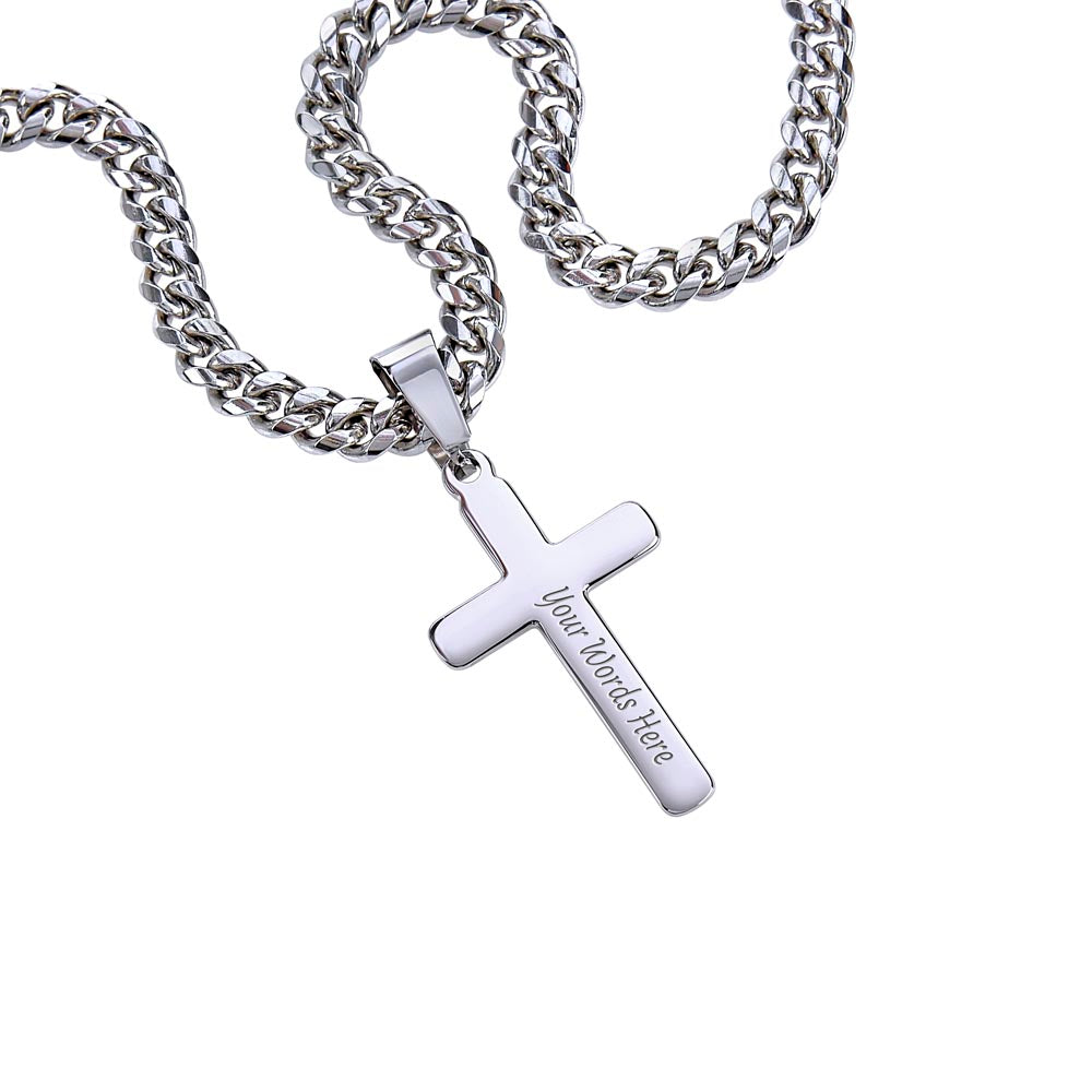 To My Son From Mom - Graduation Gift, Personalized Cross with Cuban Link Chain -