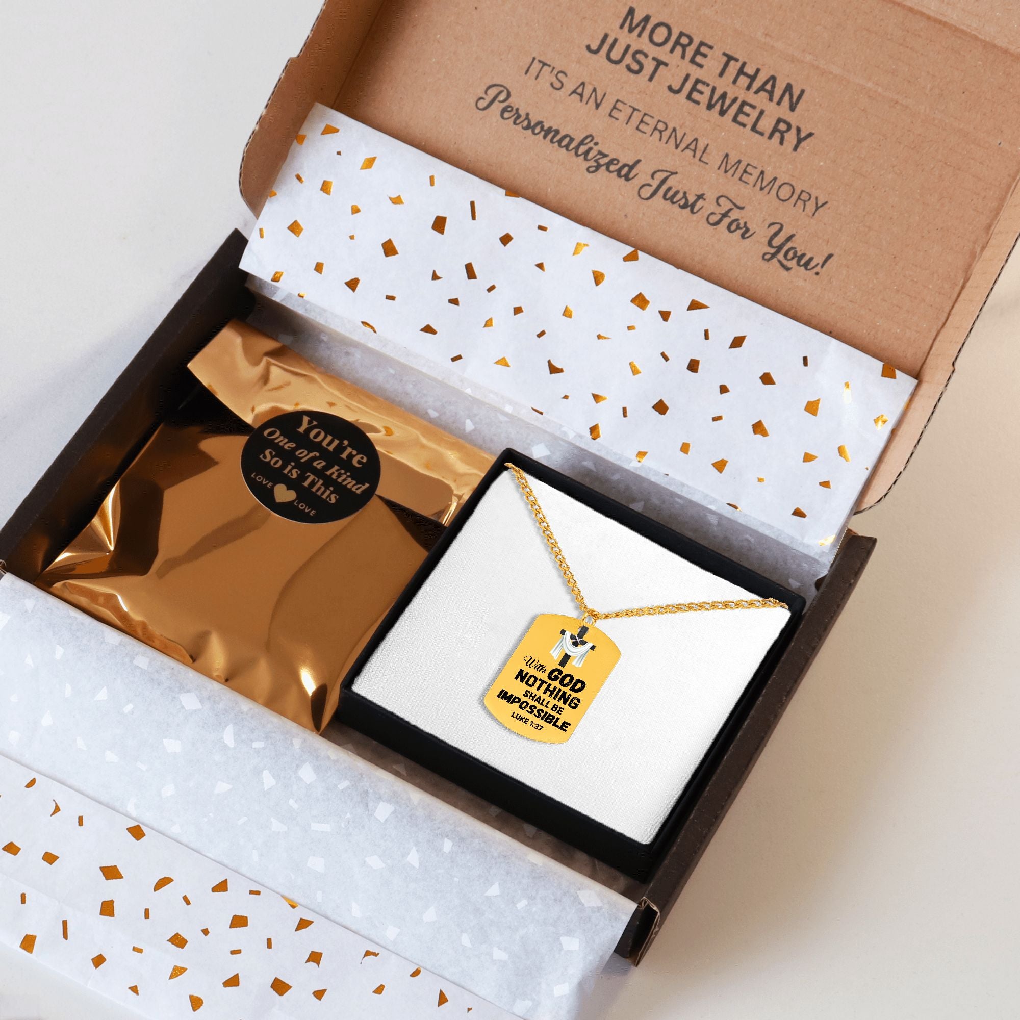 With God Nothing Shall Be Impossible Cuban Tag Necklace