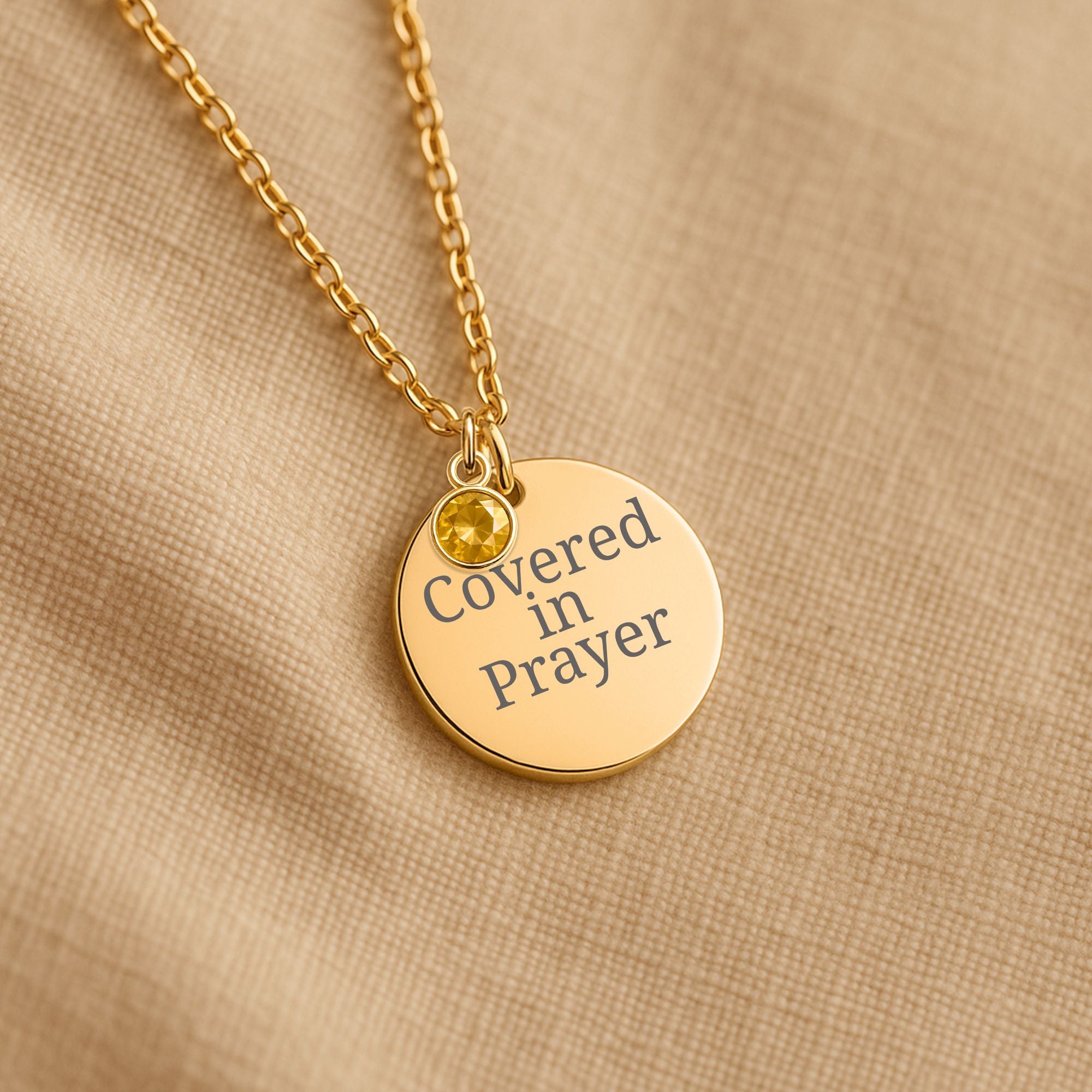 Covered in Prayer Coin Necklace for Mom with Birthstone,