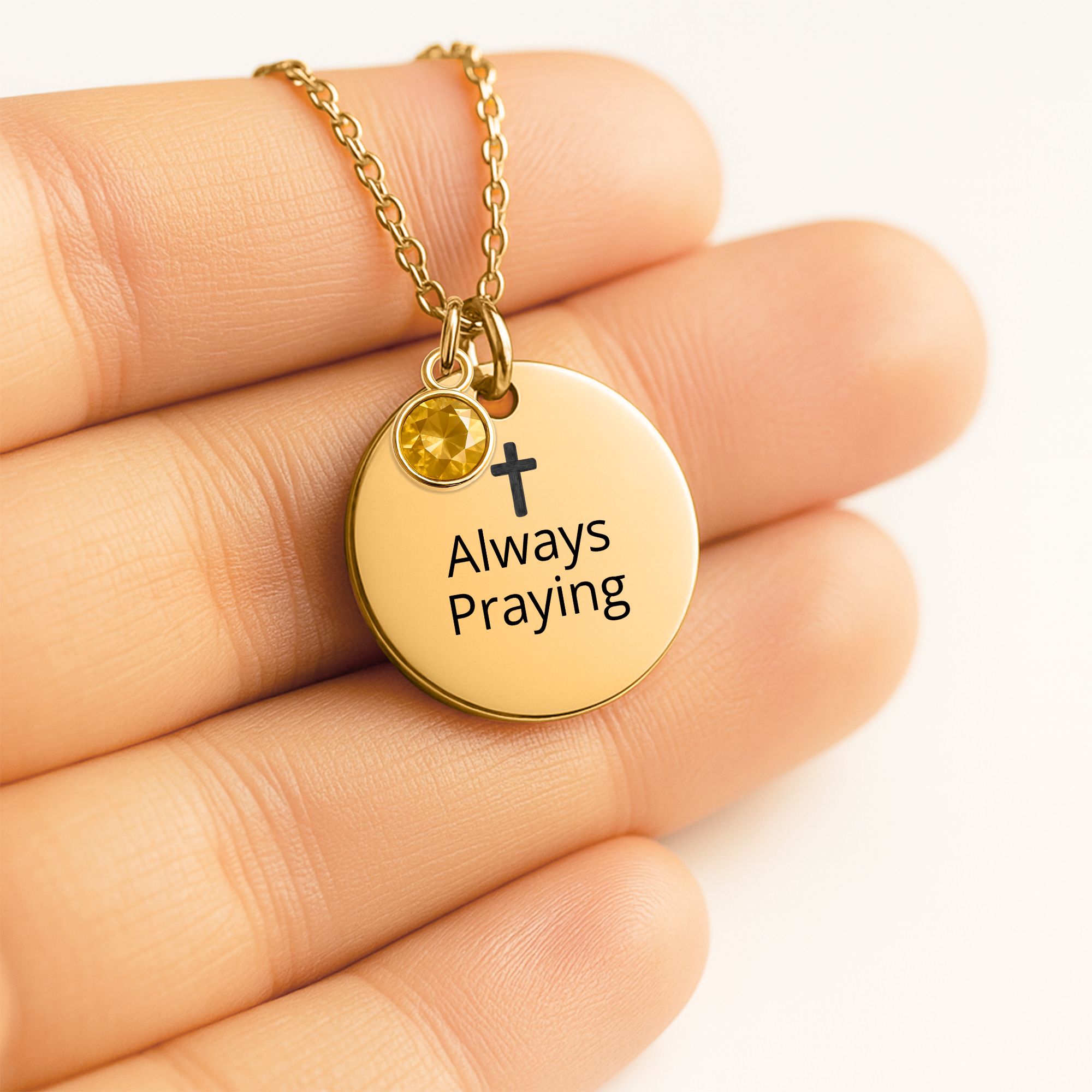 Always Praying Coin Necklace with Birthstone
