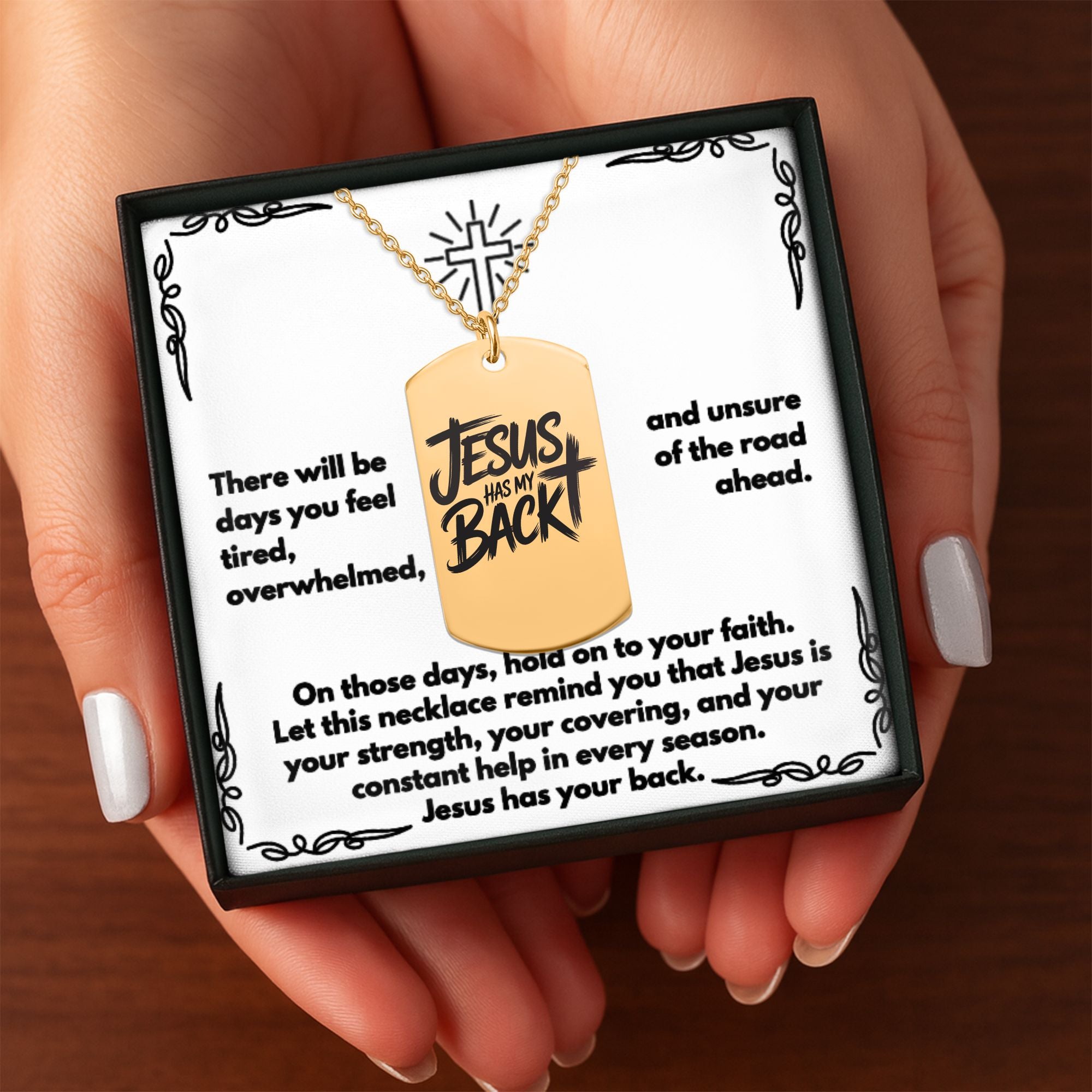 Jesus Has My Back Tag Necklace