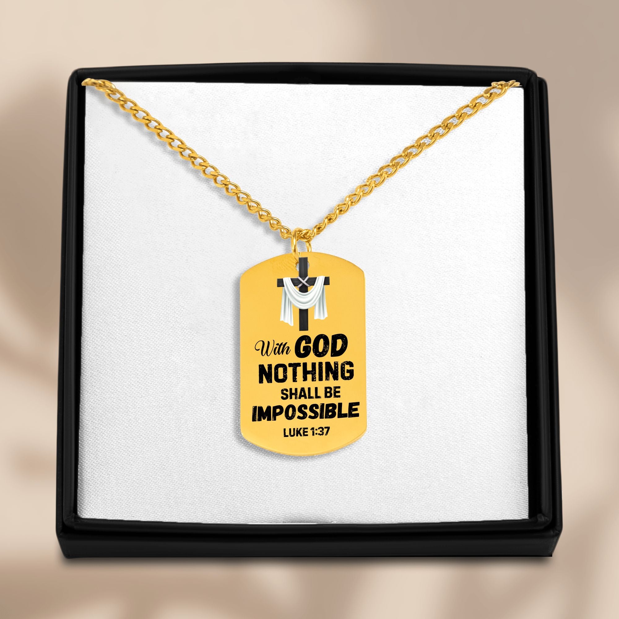 With God Nothing Shall Be Impossible Cuban Tag Necklace