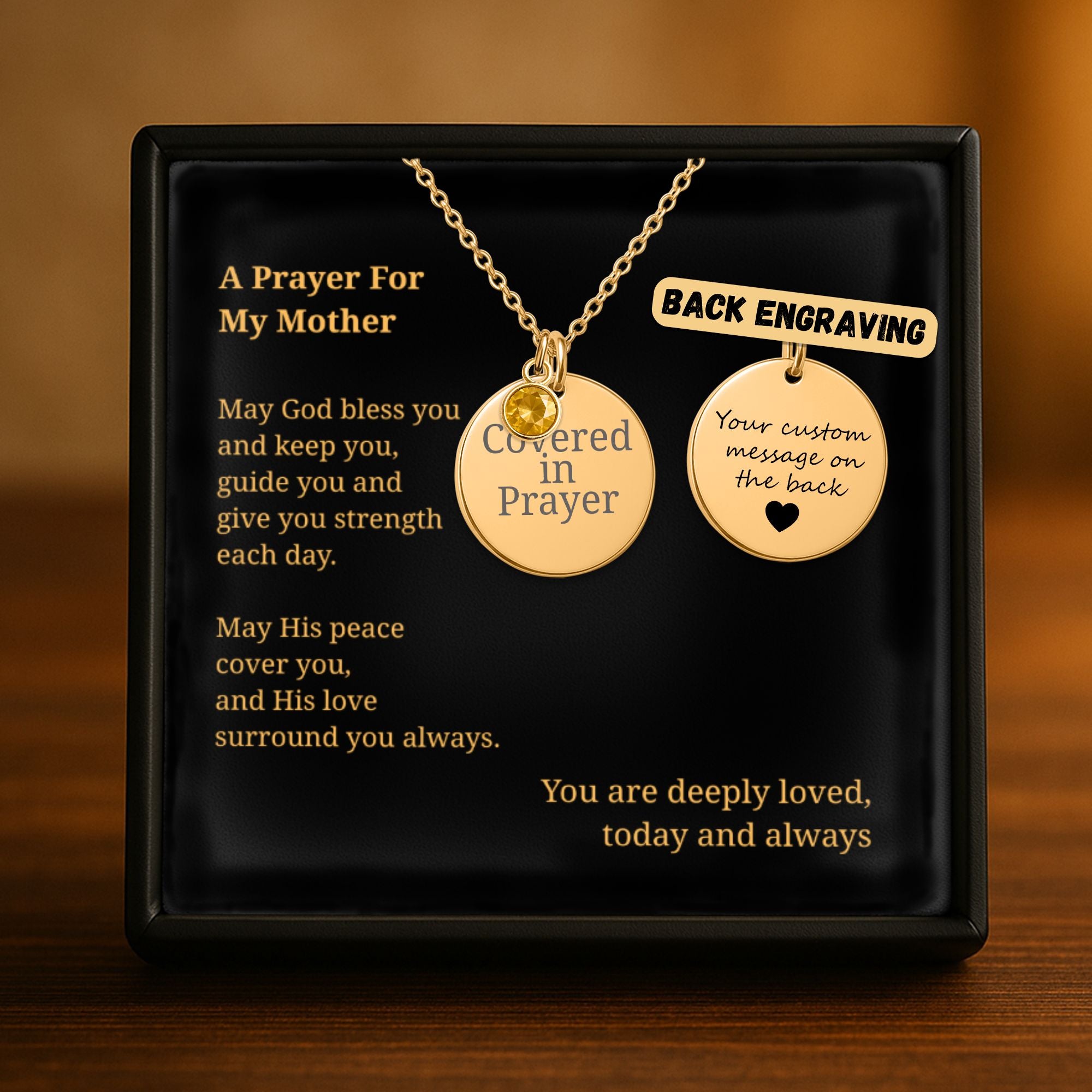 Covered in Prayer Coin Necklace for Mom with Birthstone,